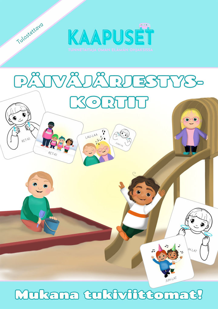 PÄIVÄJÄRJESTYSKORTIT LAPSIHAHMOILLA JA TUKIVIITTOMILLA