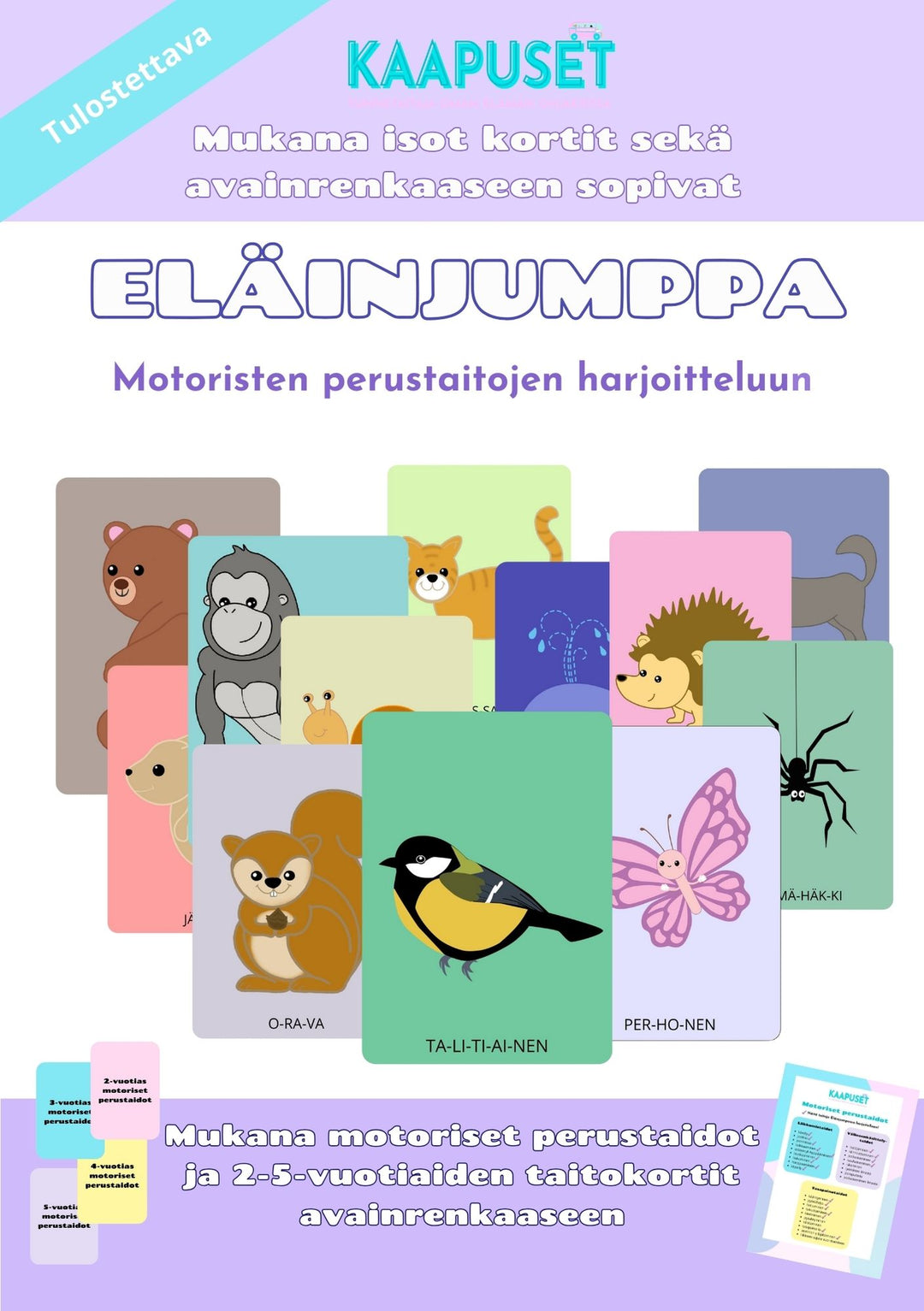 ELÄINJUMPPA - ISOT JA AVAINNAUHAAN SOPIVAT KORTIT